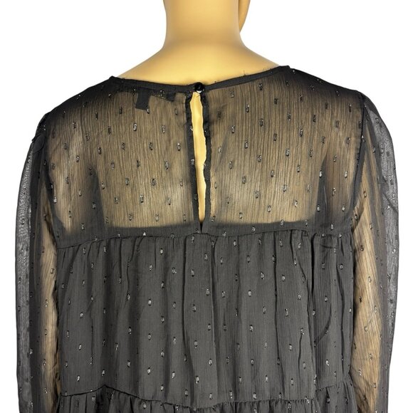 Always Indigo Tiered Mini Dress Women’s Plus Size 1X Black Mesh Printed - Picture 8 of 14